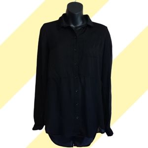 Free People Women's Button Up Sheer Black Blouse